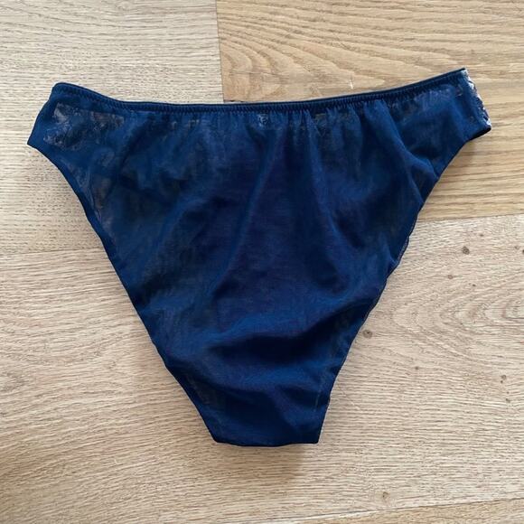 I.D. Sarrieri Tuscan Holiday Embroidered Stretch Tulle Briefs in Navy & Beige - Picture 6 of 8